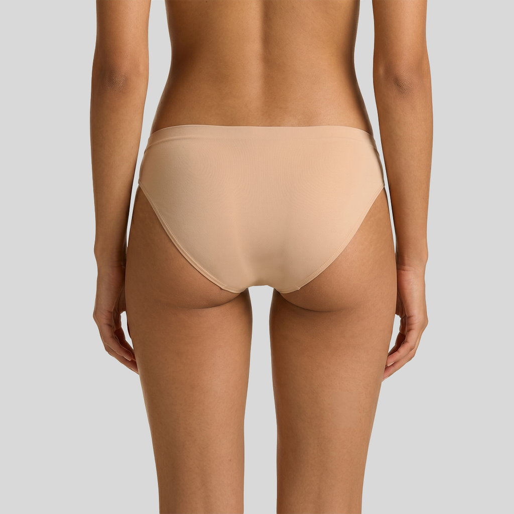 Peaches The Comfortable Trio Pack — seamless bikini underwear on model, back view