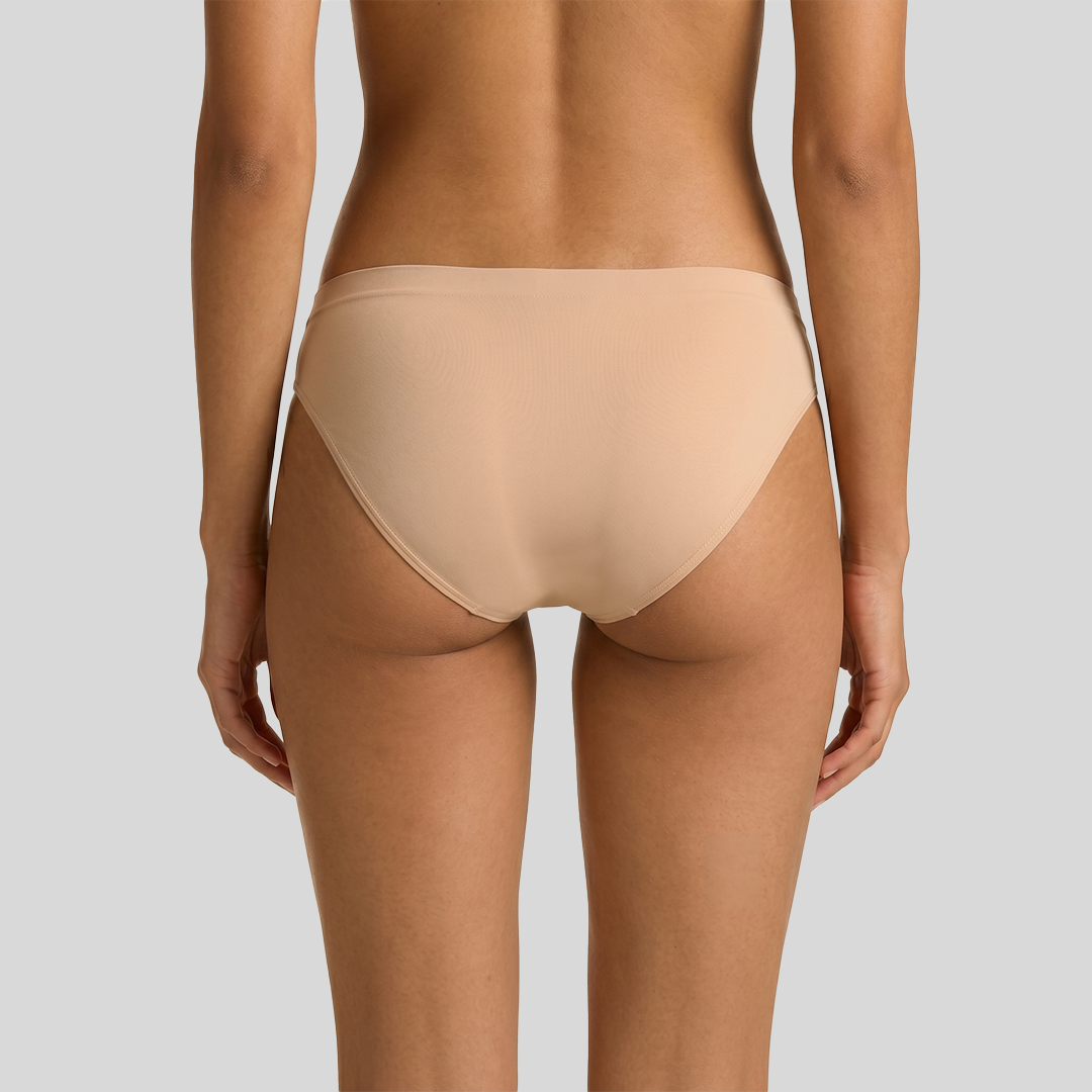 Peaches The Comfortable Trio Pack — seamless bikini underwear on model, back view