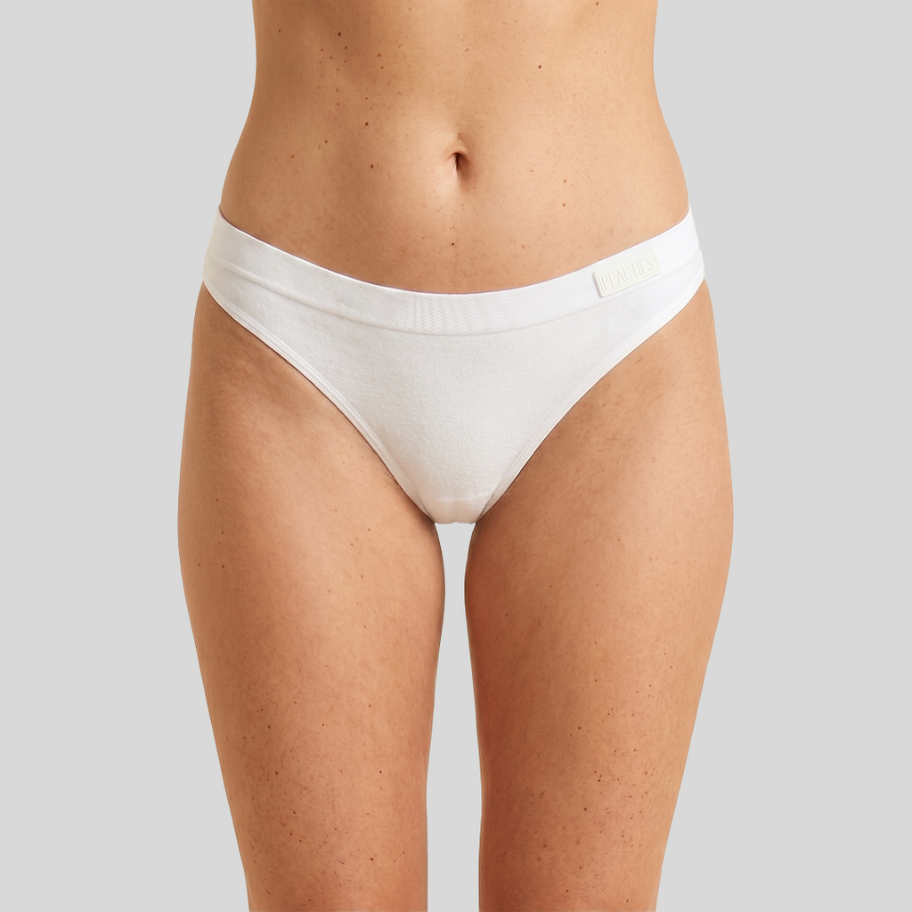 Peaches The Confident Trio Pack — seamless Brazilian underwear worn by model, front view