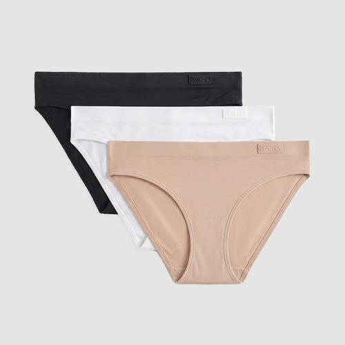 Peaches The Comfortable Trio Pack — seamless bikini underwear set of 3 in beige, black and white